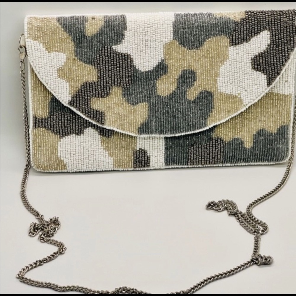 NWT Beaded Camouflage Clutch